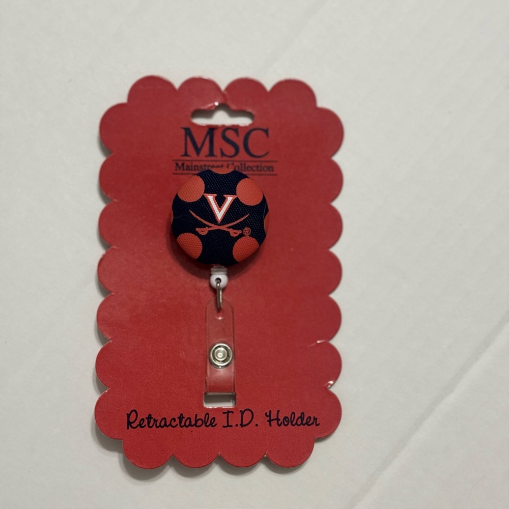 MSC Virginia Cavaliers Navy and Orange Polka Dot Retractable ID Holder